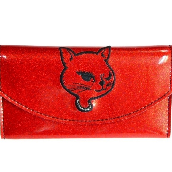 Mascorro Leather Handbags - Kitty Red Glitter Organizer Wallet Clutch